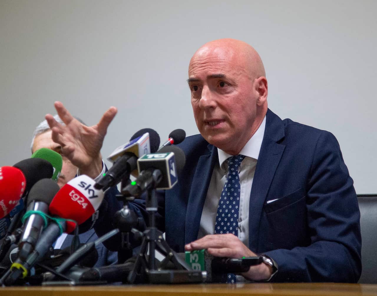 The prosecutor of Lodi, northern Italy, Domenico Chiaro attends a press conference on the derailment of a high-speed train, on the Milan-Bologna line.