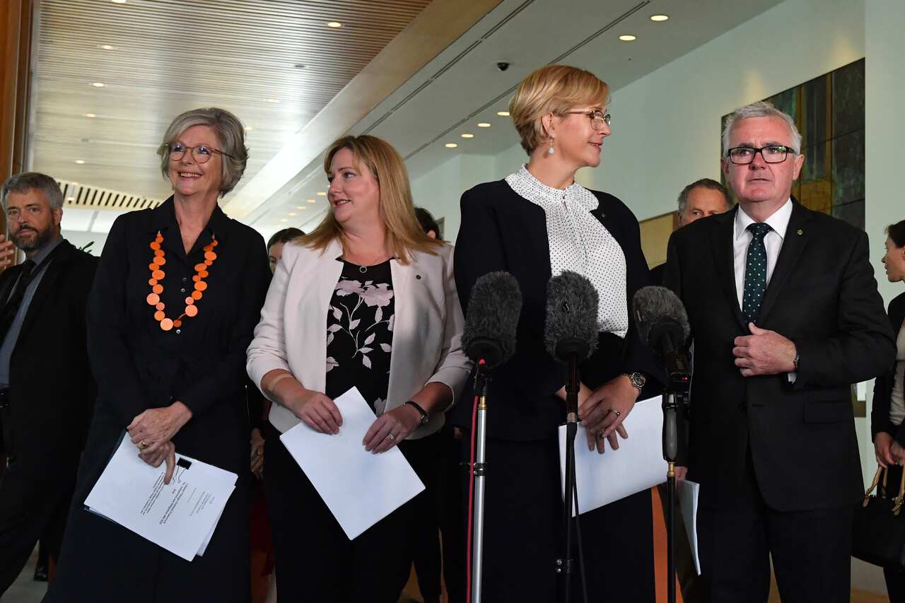Independent Helen Haines, Centre Alliance member for Mayo Rebekha Sharkie, Independent Zali Steggall, and Independent Andrew Wilkie.