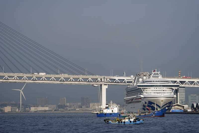 The Diamond Princess cruise ship docks at the Daikoku Pier Cruise Terminal in Yokohama