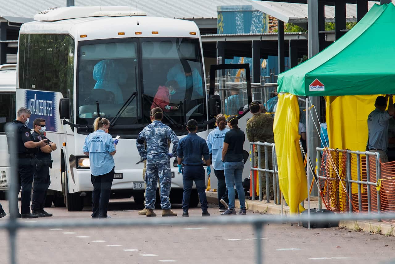 Australian evacuees from the coronavirus-struck cruise ship Diamond Princess in Darwin