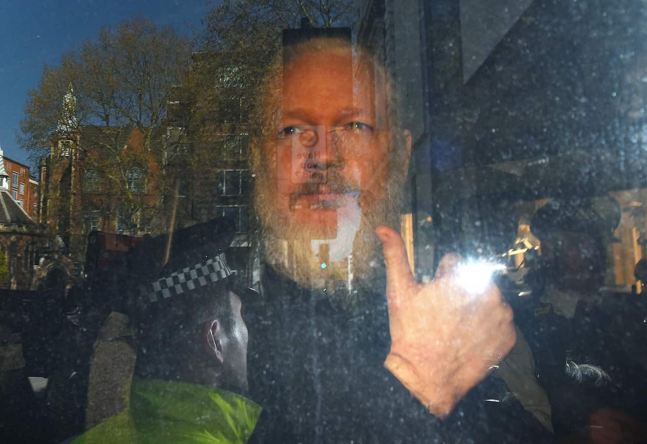 Wikileaks co-founder Julian Assange arrives at Westminster Magistrates Court in London, Britain.