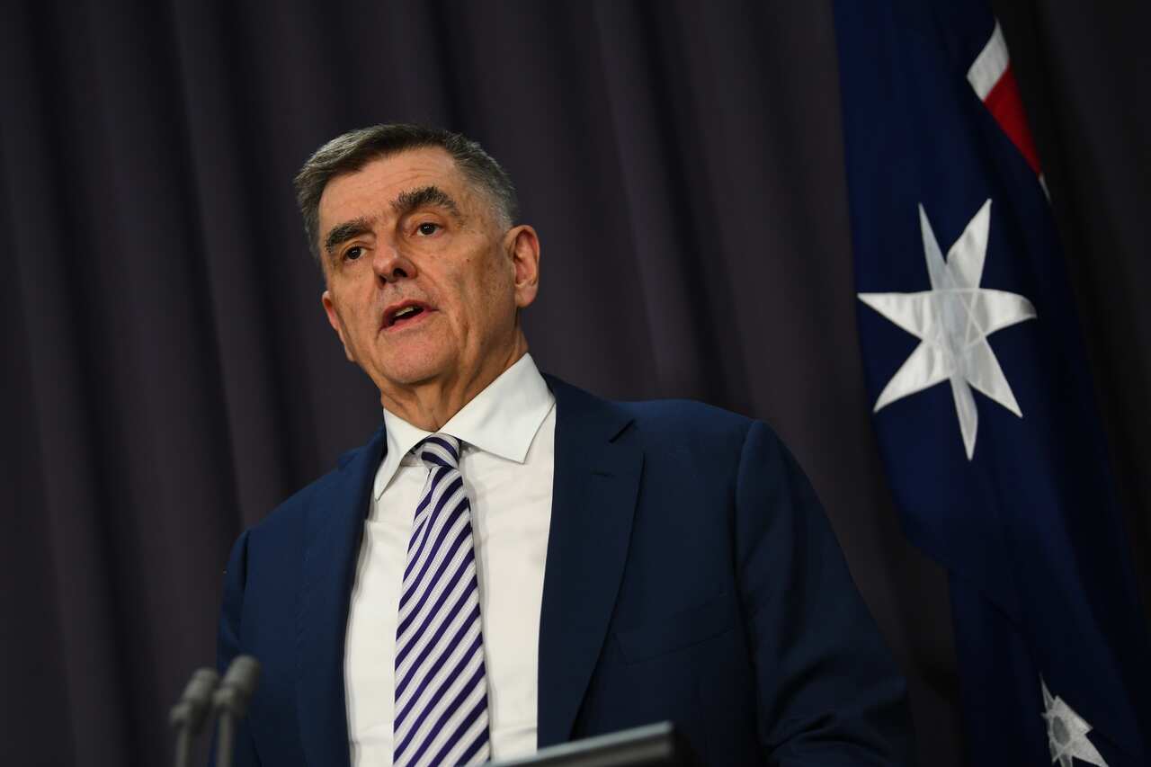 Australia's Chief Medical Officer Professor Brendan Murphy speaks during a press conference updating on the novel coronavirus at Parliament House in Canberra, Monday, February 24, 2020. (AAP Image/Lukas Coch) NO ARCHIVING