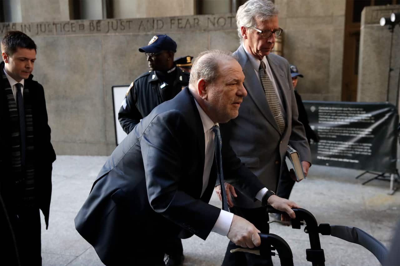 Former Hollywood producer Harvey Weinstein arrives to New York State Supreme Court as the jury is set to deliberate in his sexual assault trial in New York.