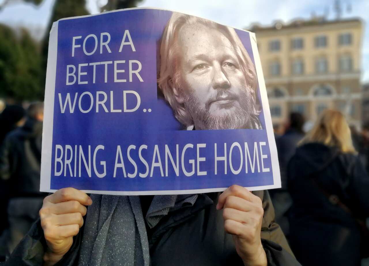 A demonstration against Julian Assange's extradition to the United States.