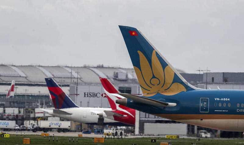 Airplanes on the tarmac at Heathrow Airport