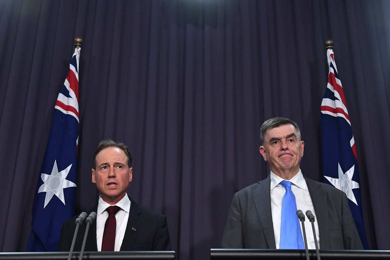 Minister for Health Greg Hunt and Chief Medical Officer Professor Brendan Murphy on Wednesday.