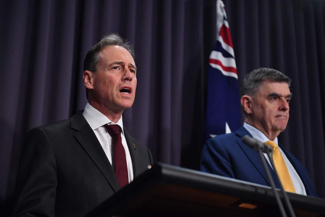 Minister for Health Greg Hunt and Chief Medical Officer Professor Brendan Murphy.