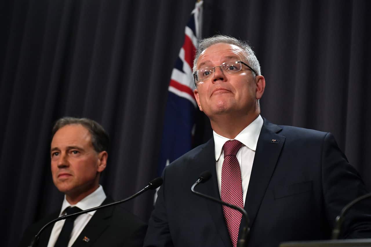 Minister for Health Greg Hunt and Prime Minister Scott Morrison.