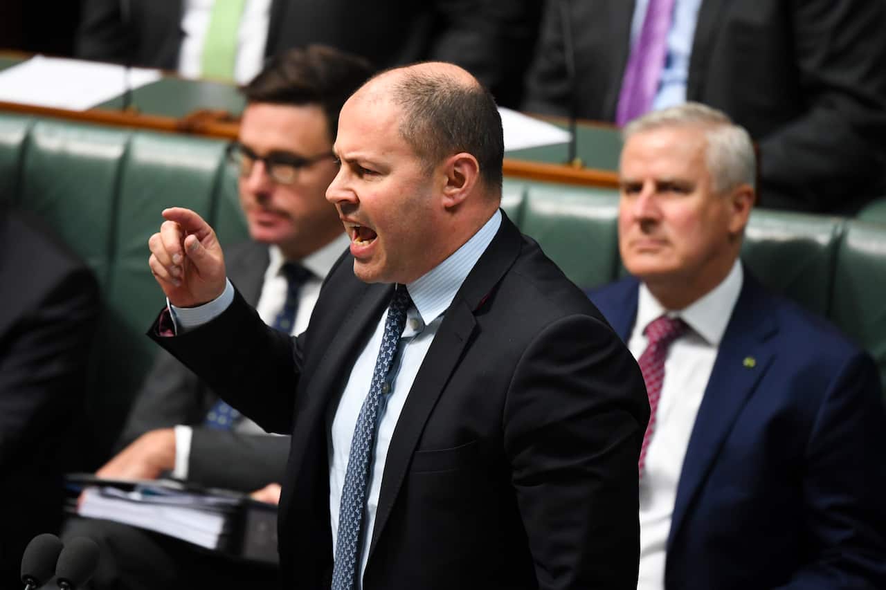 Australian Treasurer Josh Frydenberg speaks during House of Representatives Question Time at Parliament House in Canberra, Tuesday, March 3, 2020. (AAP Image/Lukas Coch) NO ARCHIVING