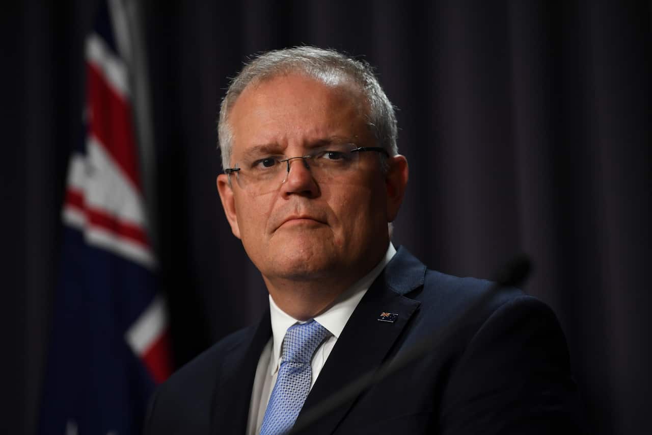 Prime Minister Scott Morrison speaks to the media during a coronavirus update for the media at Parliament House, Canberra.