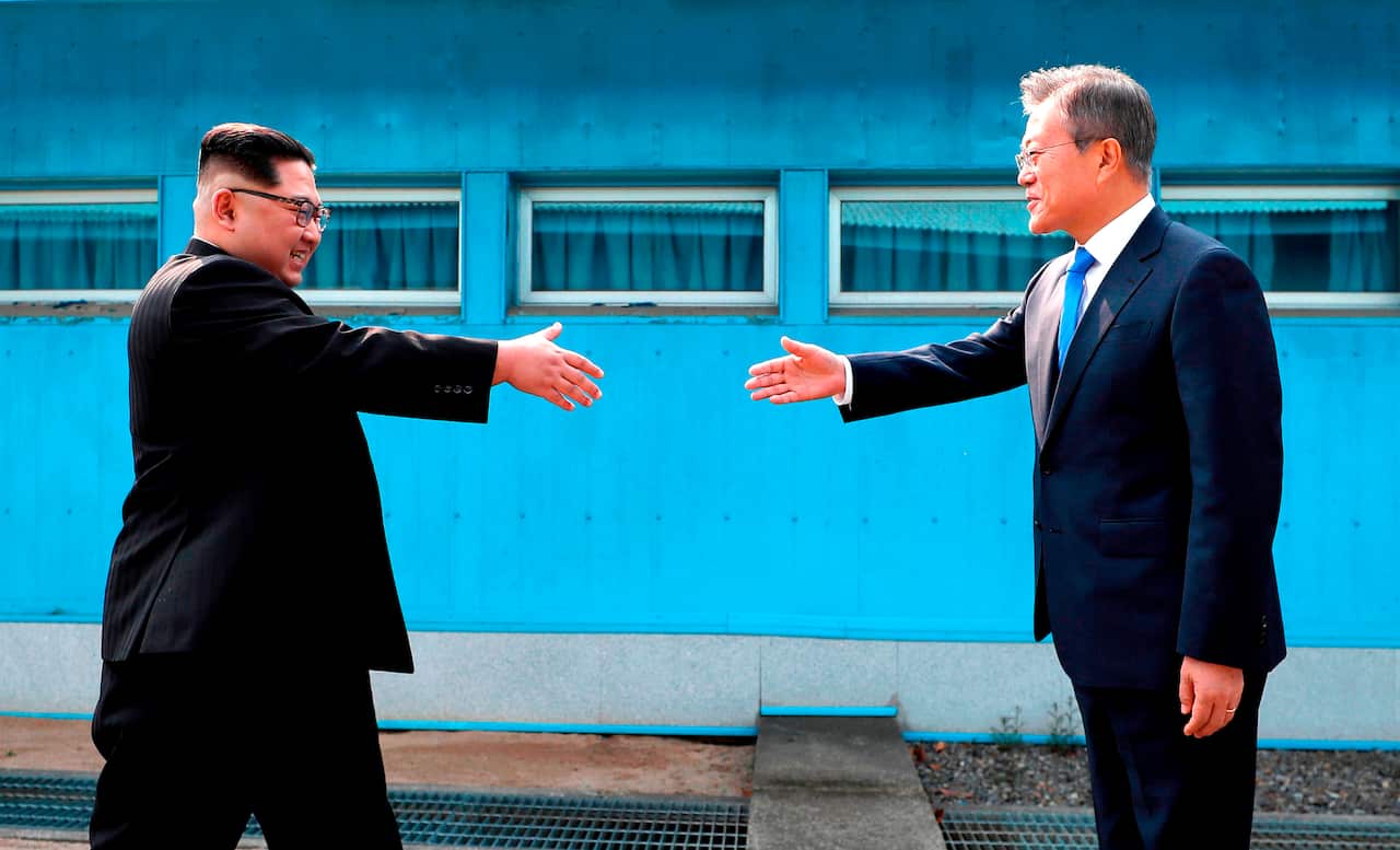 North Korean leader Kim Jong-un meets with South Korean President Moon Jae-in in 2018.