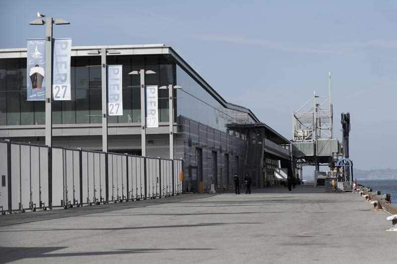 A view of Pier 27, Port of San Francisco cruise ship terminal and home port of the Grand Princess cruise ship in San Francisco, California,