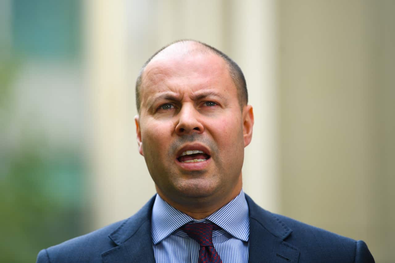 Treasurer Josh Frydenberg speaks to the media during a press conference at Parliament House in Canberra.