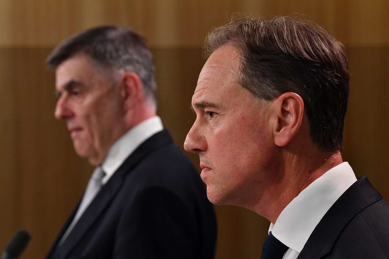 Greg Hunt and Brendan Murphy speak to the press earlier this week.