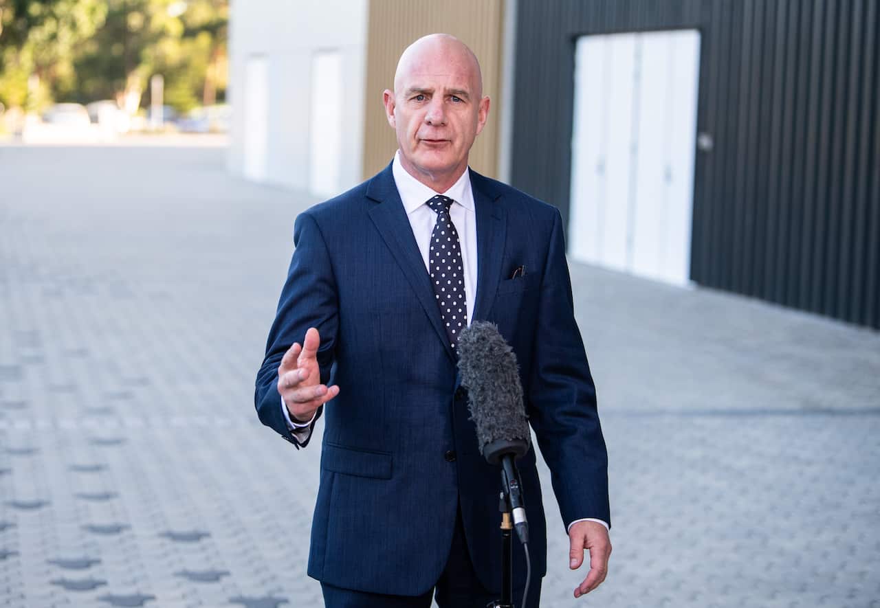 Premier of Tasmania Peter Gutwein speaking to media