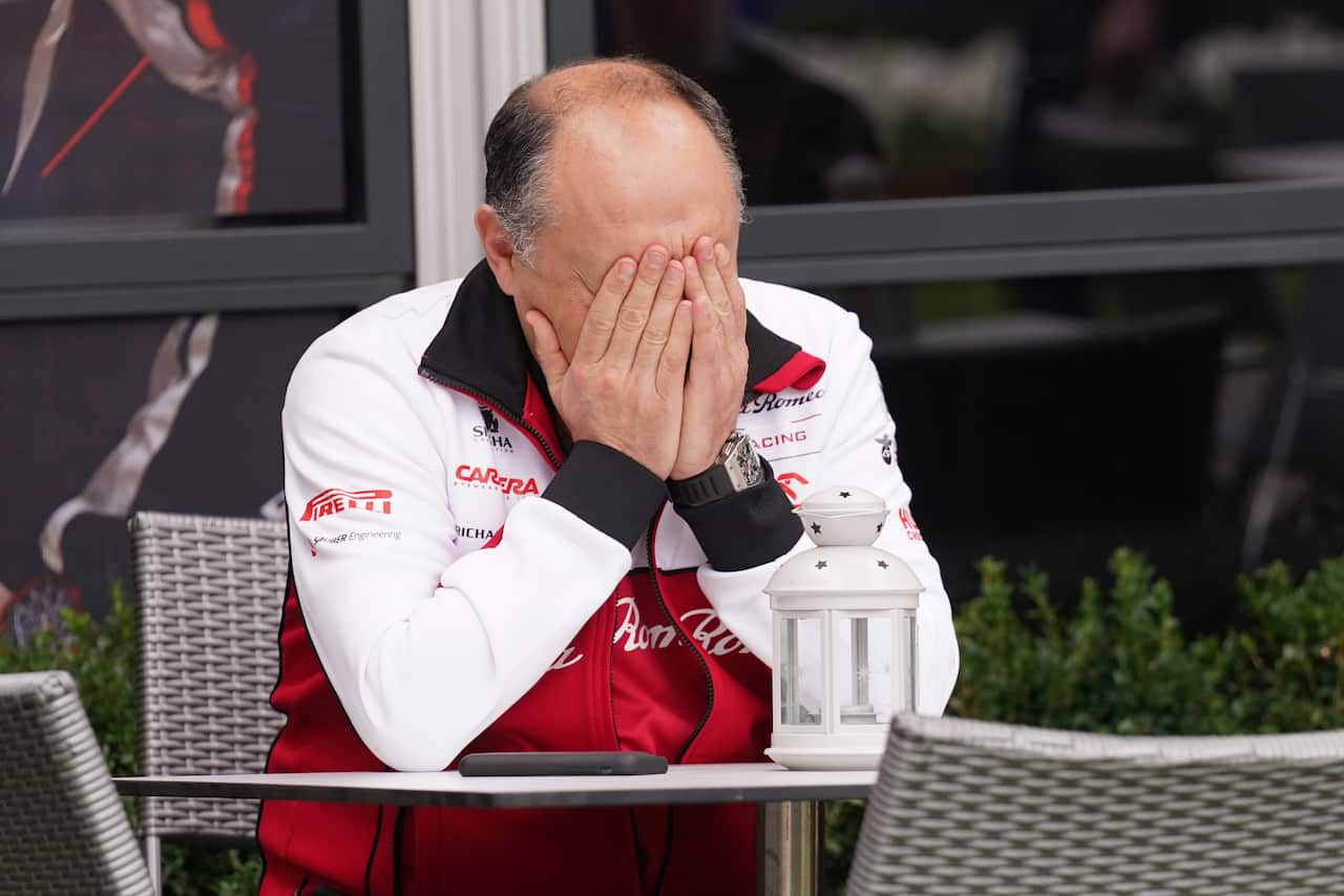 Haas team principle Guenther Steiner reacts to news the Grand Prix has been cancelled. 