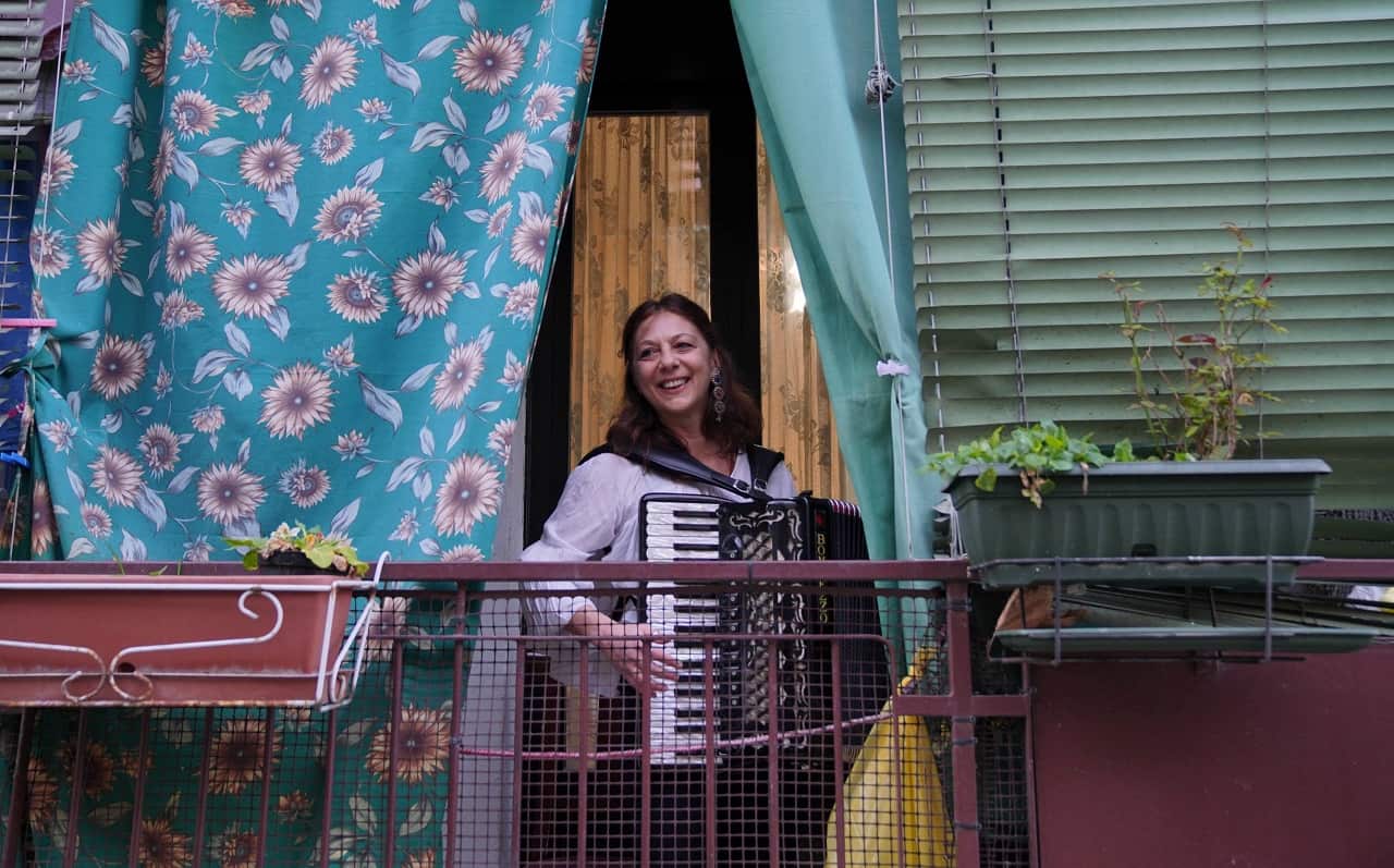 A balcony performance in Milan.
