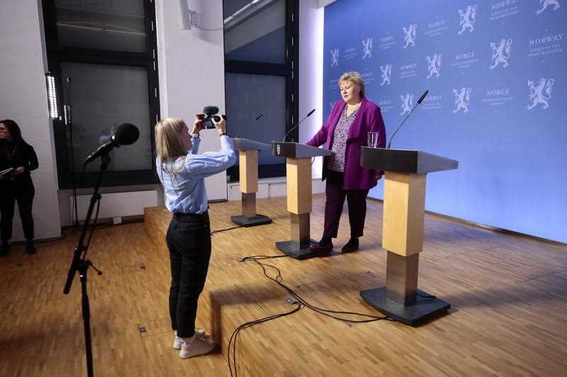 Norwegian Prime Minister Erna Solberg during a children-only press conference on the coronavirus.