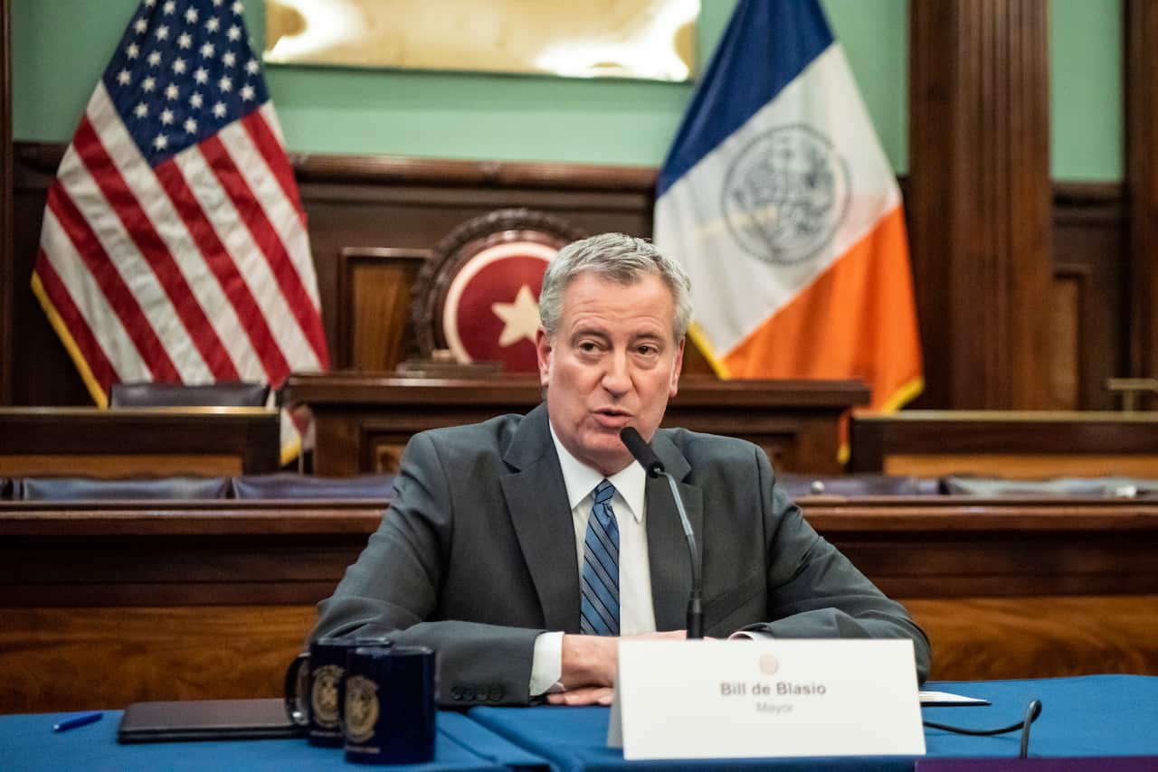 New York Mayor Bill de Blasio provides an update on coronavirus at City Hall.