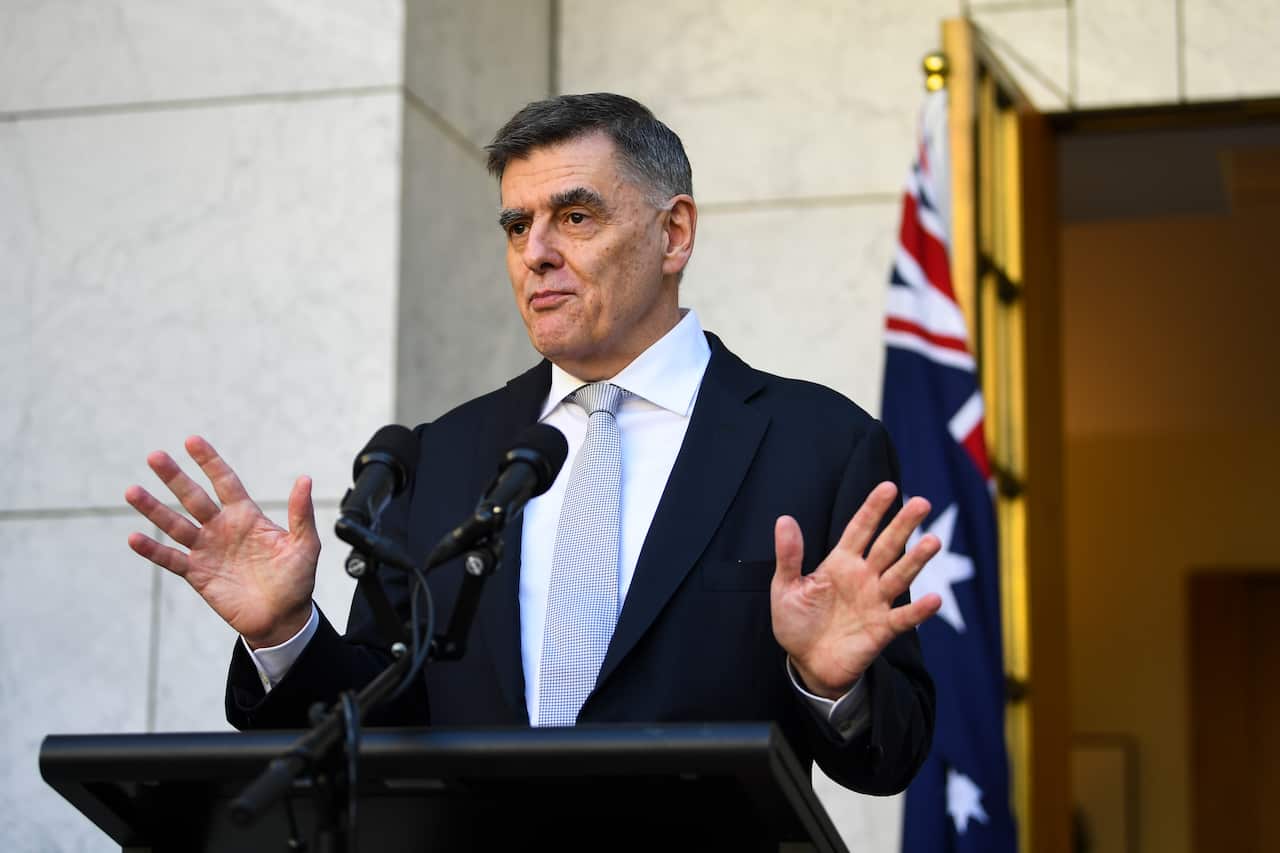 Chief Medical Officer Brendan Murphy speaks to the media during a press conference at Parliament House in Canberra.
