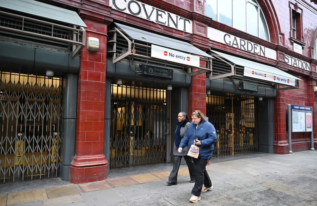 A closed Underground station at Covent Garden in London, Britain, 19 March 2020