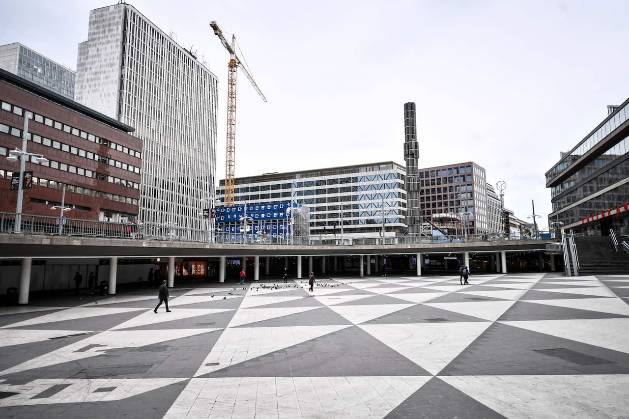 A deserted Sergel's Torg square in central Stockholm, Sweden, 23 March 2020. 