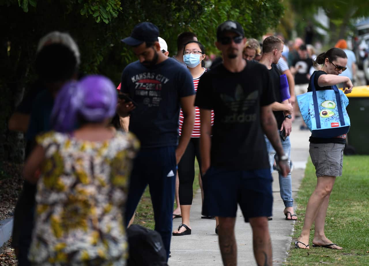 People lining up at a Melbourne Centrelink office.