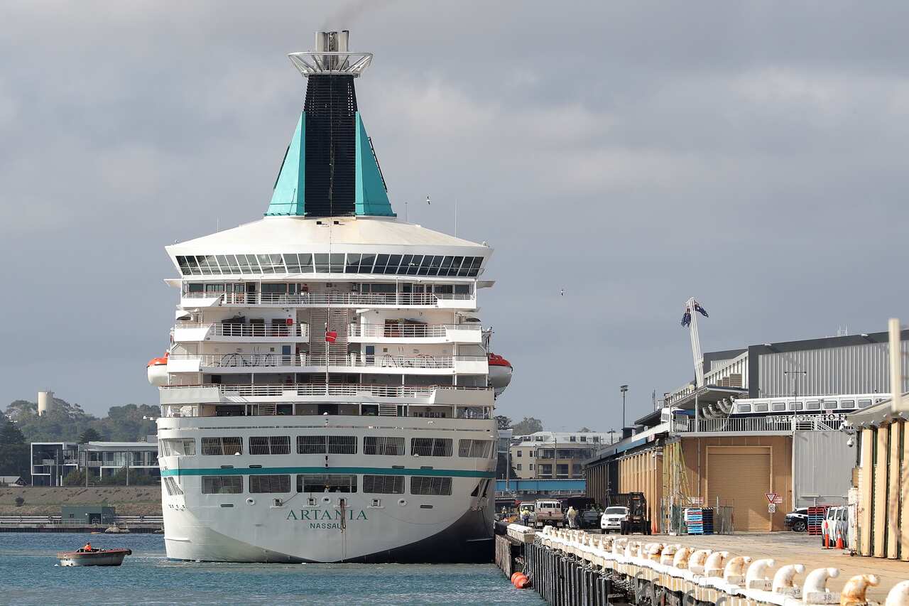 The cruise ship Artania is seen docked in Fremantle harbour.