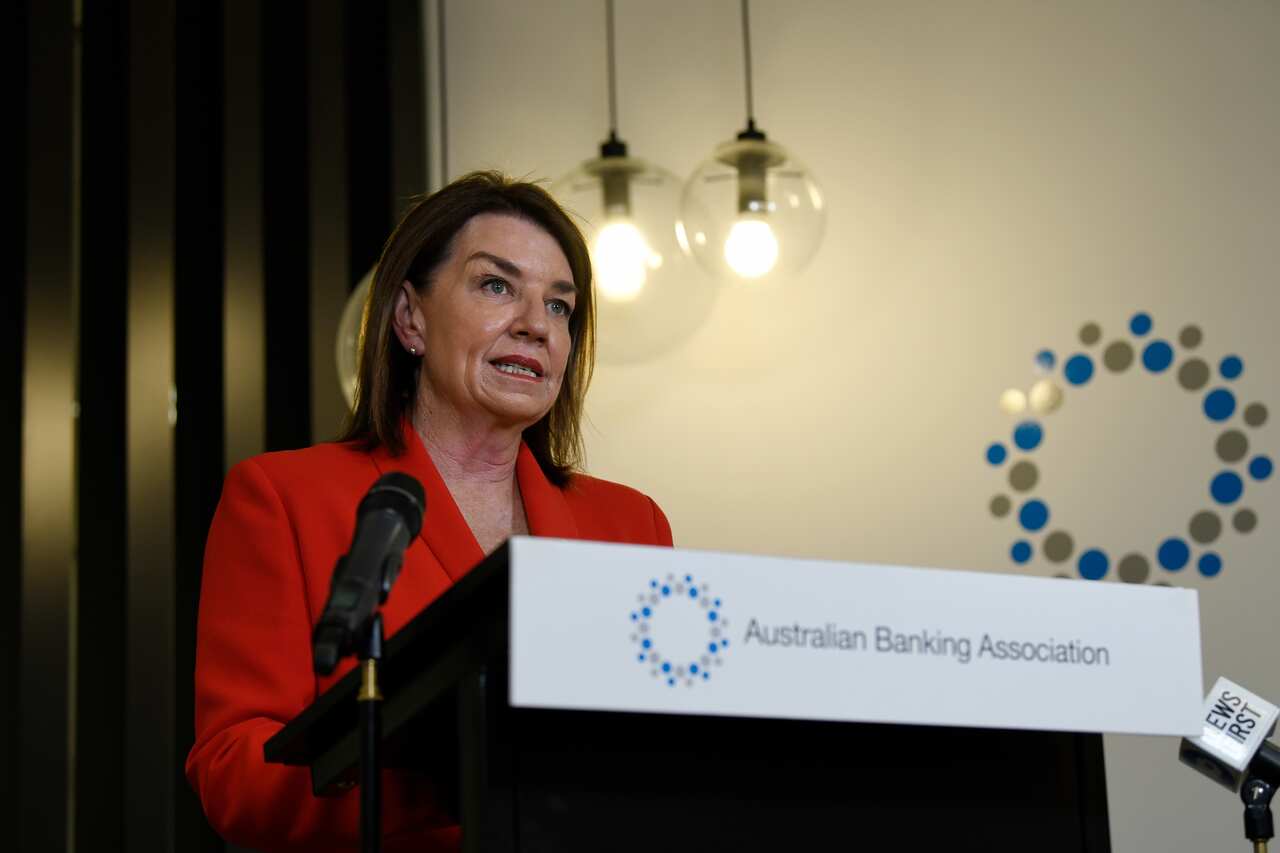 Australian Banking Association (ABA) CEO Anna Bligh speaks to the media during a press conference in Sydney, Monday, March 30, 2020. 