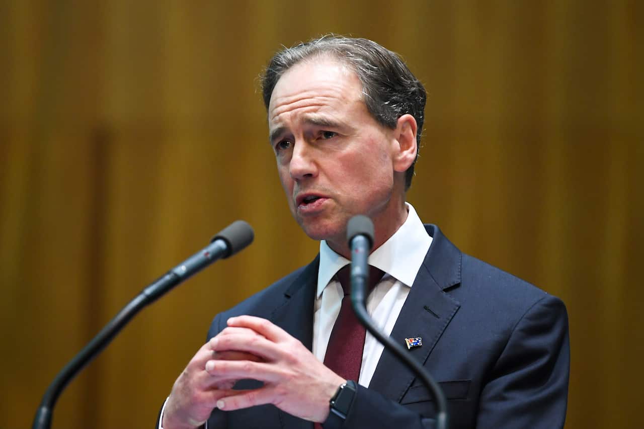 Health Minister Greg Hunt speaks to the media in Canberra.