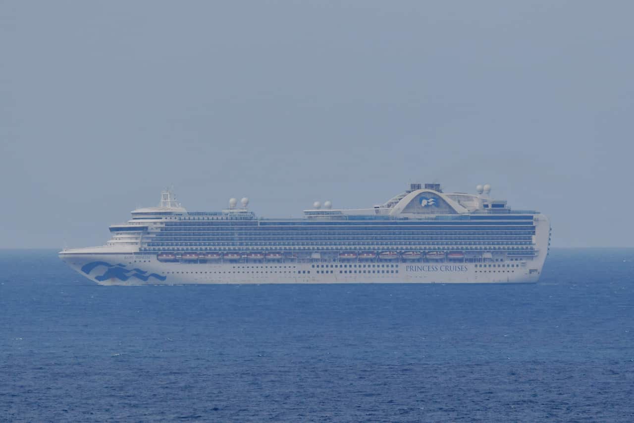 The cruise ship the Ruby Princess sits of coast of Sydney.