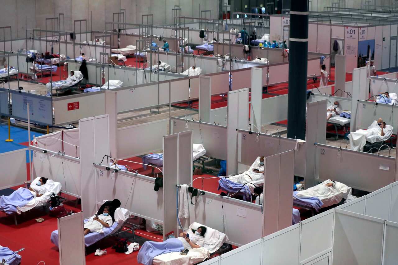 A view of a temporary field hospital set at Ifema convention and exhibition of in Madrid, Spain.