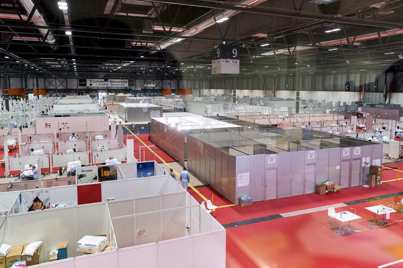 COVID-19 patients at a Madrid field hospital, 11 April, 2020.