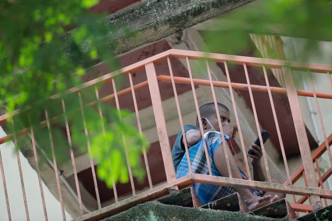 A labourer at the Mandai Lodge foreign worker dormitory.