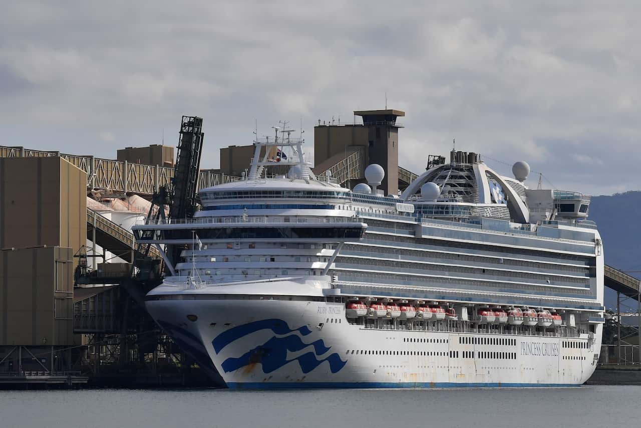 The Ruby Princess cruise remains docked at Port Kembla, Wollongong.
