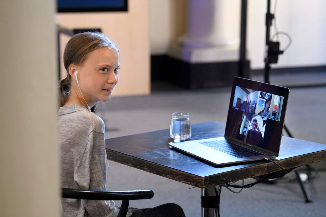 Teenage actvist Greta Thunberg spoke about the coronavirus and the environment in an online event to mark Earth Day.