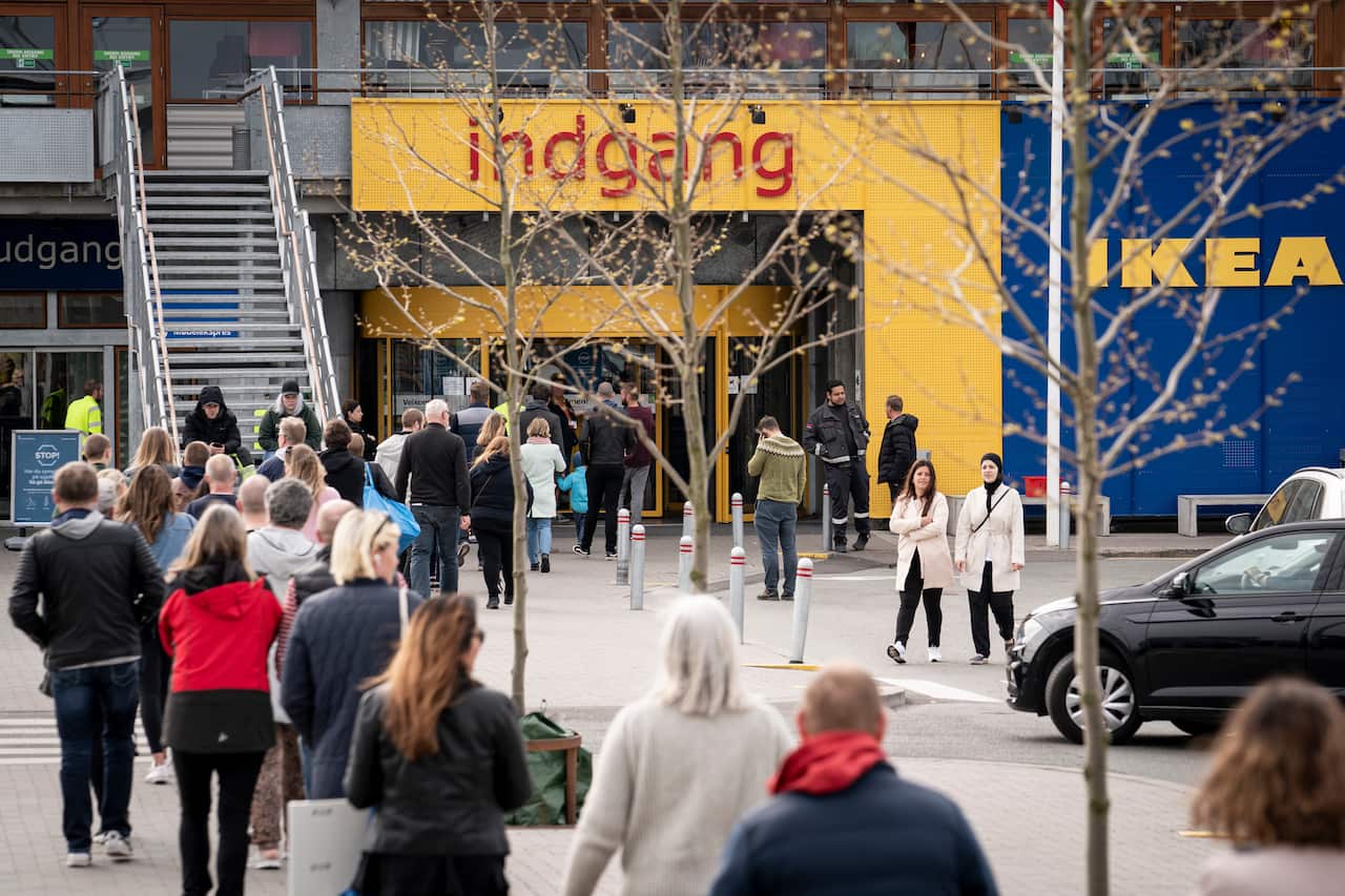 People queue as Ikea reopened in Gentofte, Denmark this week.