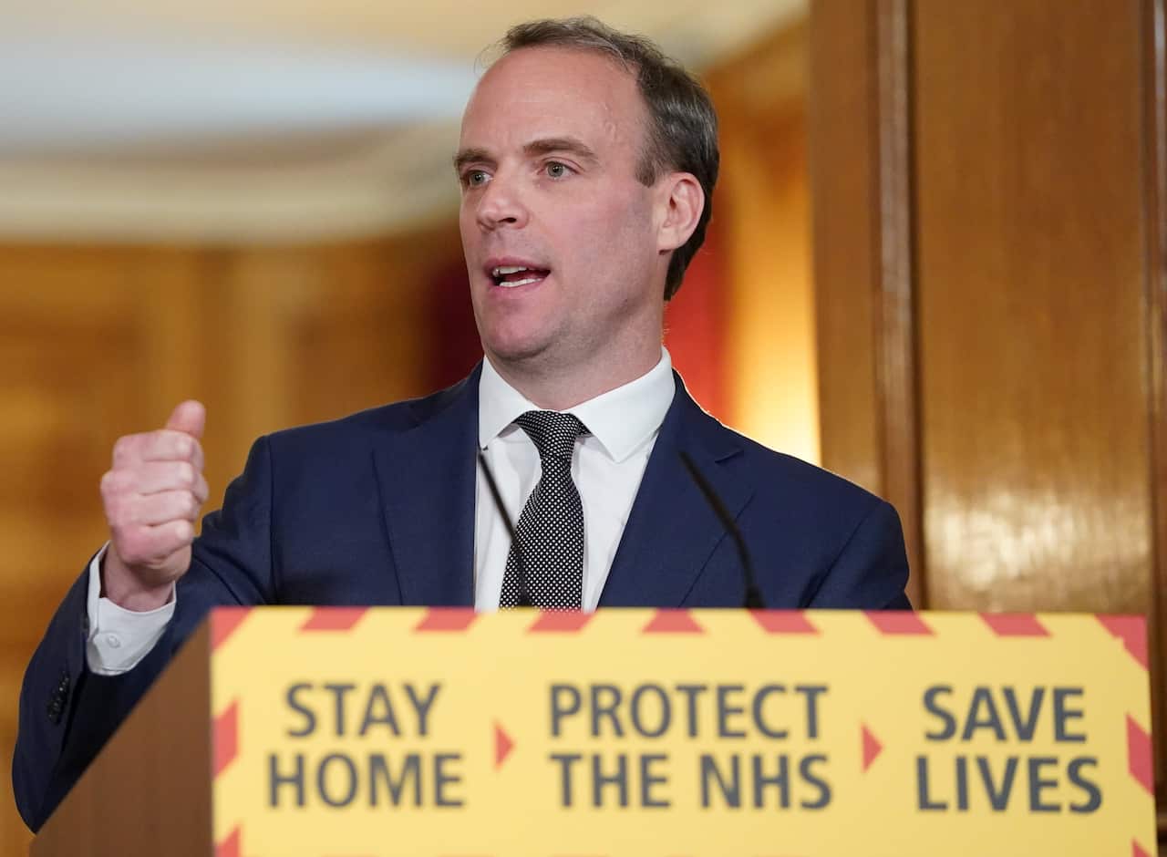Britain's Foreign Secretary Dominic Raab during a media briefing in Downing Street, London.