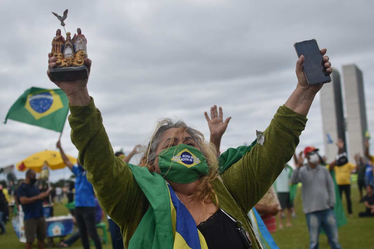 Defenders of Brazilian President Jair Bolsonaro protest against the Supreme Court of Justice who support the quarantine during the coronavirus pandemic.