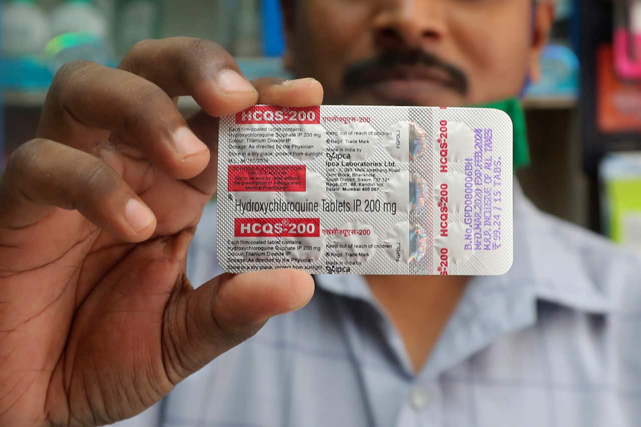 A chemist displays hydroxychloroquine tablets in Mumbai, India.
