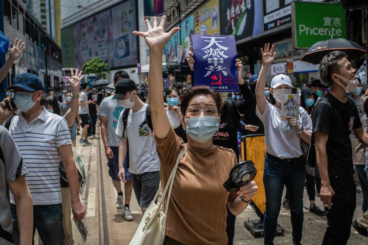 Protesters during demonstrations in Hong Kong against China's plans to introduce national security laws.