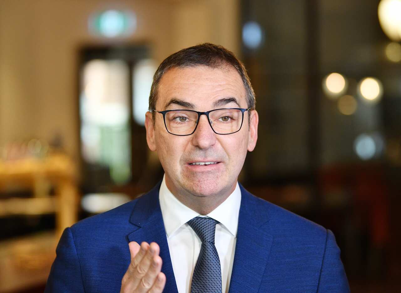 South Australian Premier Steven Marshall speaks to the media during a door stop at Coopers Alehouse in Adelaide, Wednesday, May 27, 2020. South Australia will ease more coronavirus restrictions from June 1. (AAP Image/David Mariuz) NO ARCHIVING
