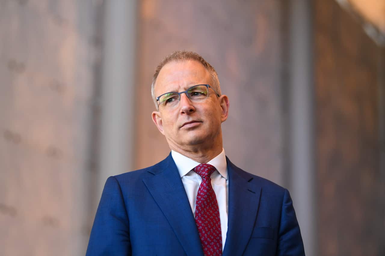 Arts Minister Paul Fletcher speaks to the media the National Gallery of Australia in Canberra.