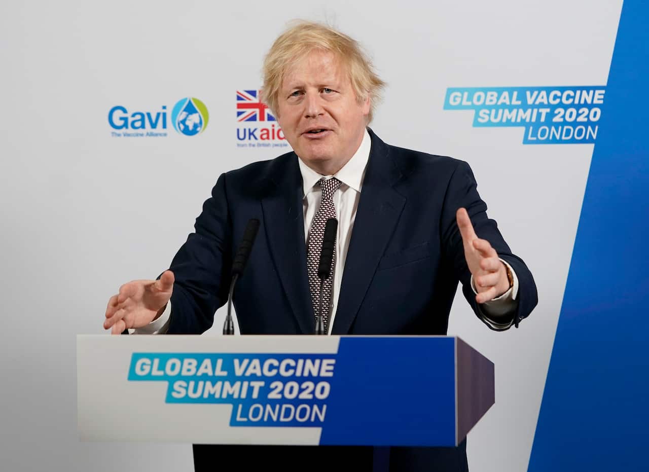 Britain's Prime Minister, Boris Johnson delivering his speech to the Global Vaccine Summit.