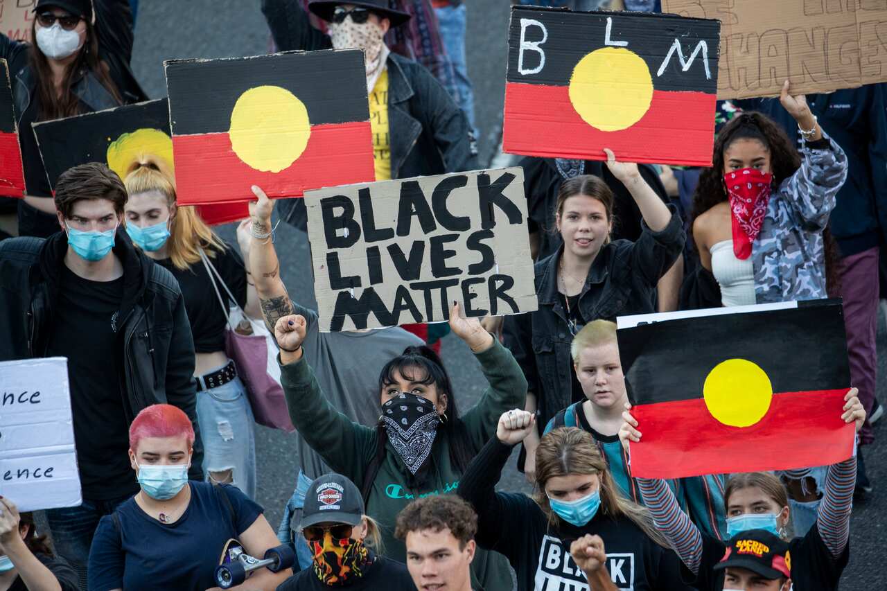Thousands of people flocked to inner-city Brisbane to protest police brutality against indigenous Australians on Saturday.
