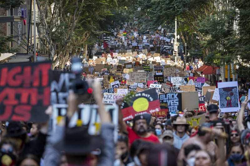 Protesters during a march in Brisbane
