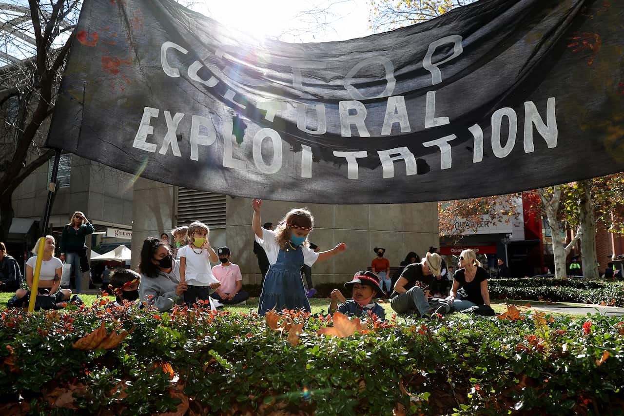 Protesters at a rally outside the Rio Tinto office in Perth in June 2020.