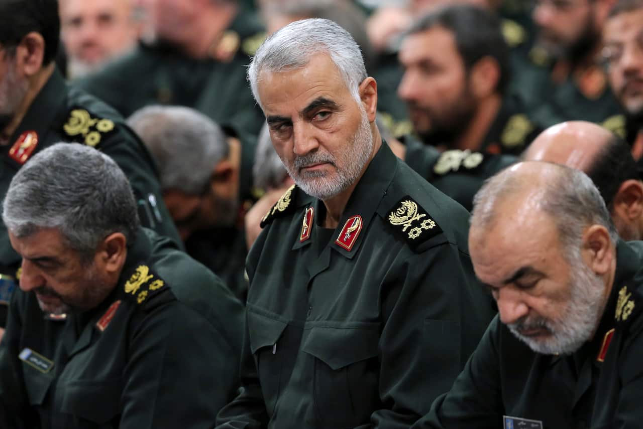 Qassem Soleimani, centre, attends a meeting in Tehran, Iran in 2016.