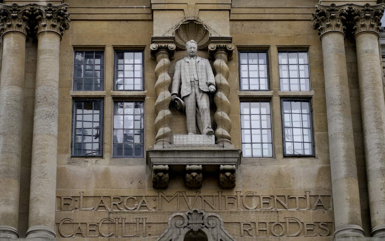 The Cecil Rhodes statue on the facade of Oxford's Oriel College.