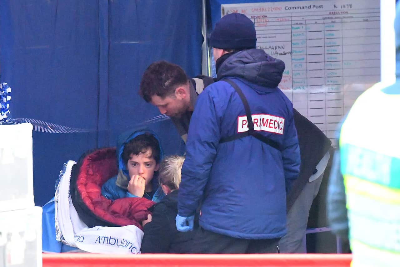 William Callaghan at the base camp at Mount Disappointment in Victoria after being missing for two days. 